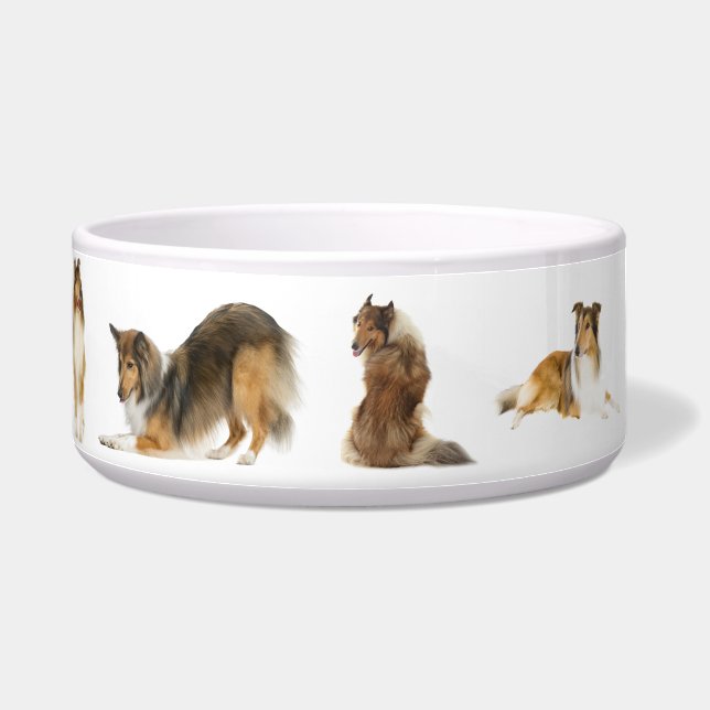 For the Sweet Sable Rough Collie, a Large Pet Bowl (Left)
