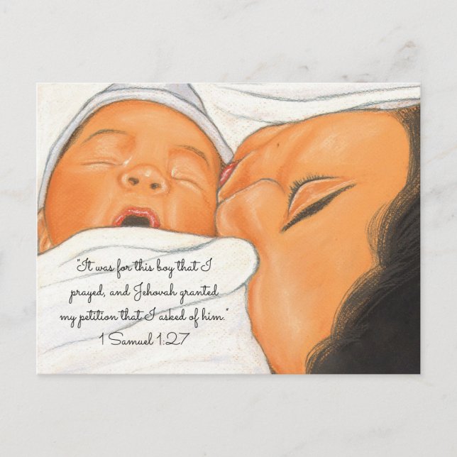For this Boy I Prayed~Just Born Newborn Postcard (Front)