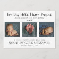For This Child I have Prayed Birth Announcement