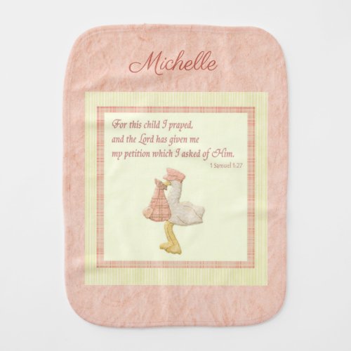 For this child I prayed _ Daughter _ I Samuel 127 Baby Burp Cloth