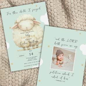 For This Child I Prayed Photo Green Lamb Religious Invitation