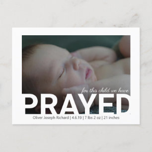 For This Child We Have Prayed Birth Announcement Postcard