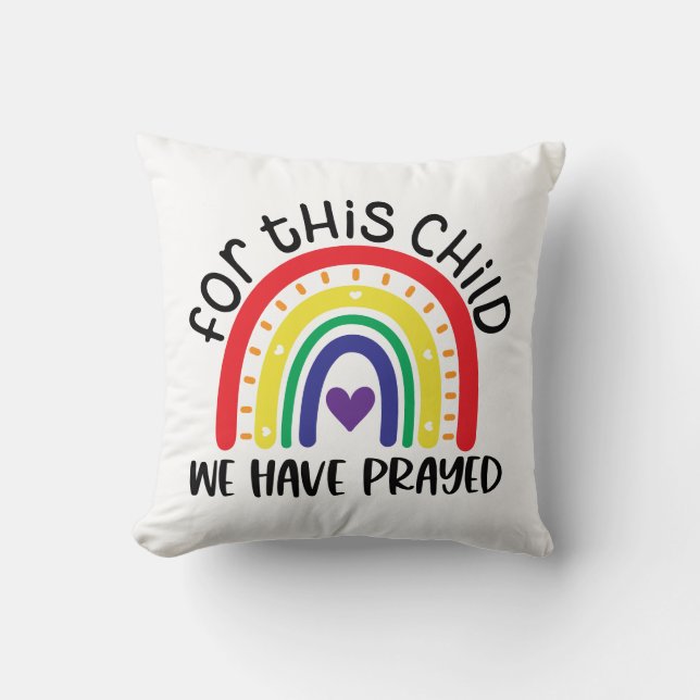 For This Child We Have Prayed with Boho Rainbow Throw Pillow (Front)