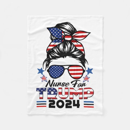 For Trump 2024 Messy Bun Nurse Usa Flag Women  Fleece Blanket