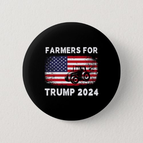 For Trump 2024 Patriotic Farming American Flag  Button