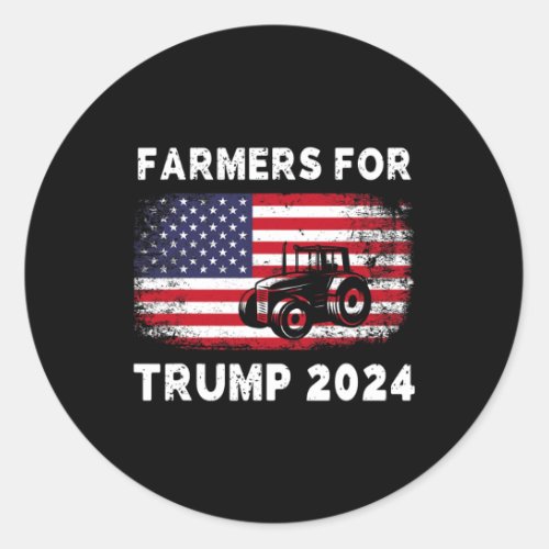 For Trump 2024 Patriotic Farming American Flag  Classic Round Sticker