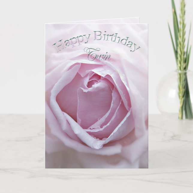 For twin, a Birthday card with a pink rose (Front)