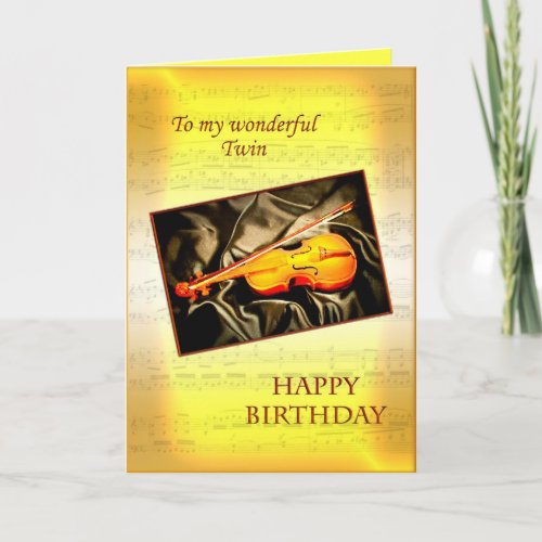 For twin musical 80th birthday card with a violin