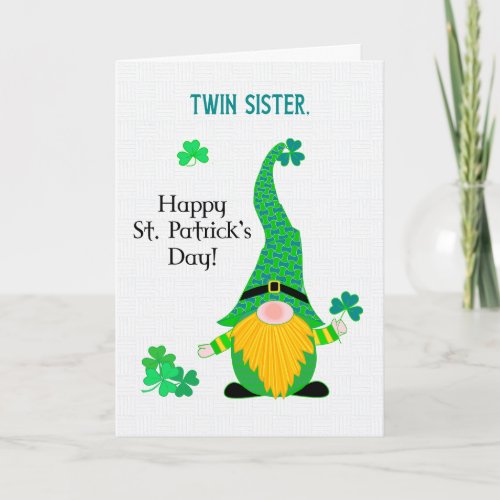 For Twin Sister St Patricks Fun Leprechaun Card