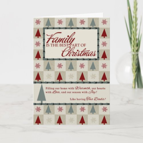 for Two Dads Christmas Trees in Green and Burgundy Holiday Card