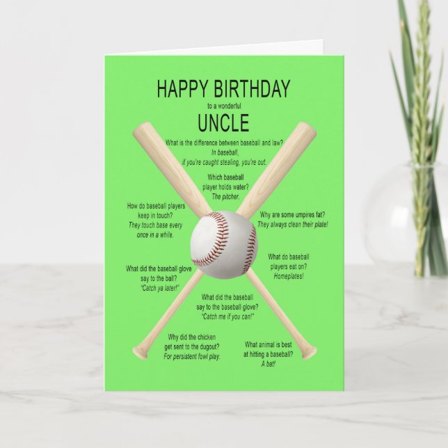 For Uncle, birthday baseball jokes Card (Front)