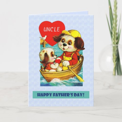 For Uncle on Fathers Day Vintage Dog and Puppy Card