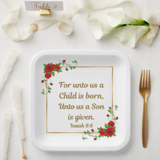 “For Unto Us a Child Is Born” Isaiah 9:6 Set of 8 Paper Plates