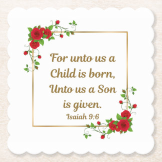“For unto us a Child is born" Square Scalloped Paper Coaster