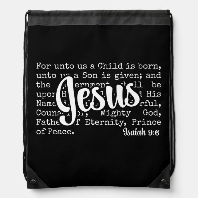 FOR UNTO US Christian Isaiah JESUS Christmas Drawstring Bag (Front)