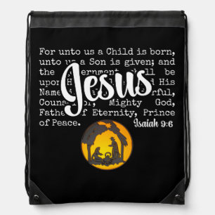FOR UNTO US Christian Nativity JESUS Christmas Drawstring Bag