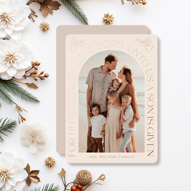 For Unto Us Isaiah 9:6 Angels Religious 2 Photo Foil Holiday Card (Creator Uploaded)