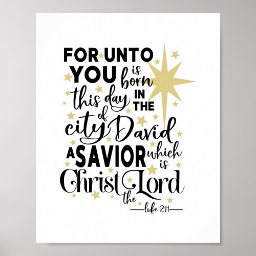 For Unto You is Born This Day Christmas Gold Black Poster