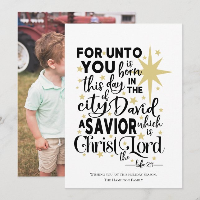 For Unto You is Born This Day Photo Holiday Card (Front/Back)
