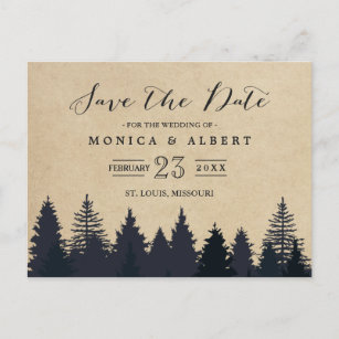 (for USPS) Rustic Kraft Pine Trees Save the Date Announcement Postcard