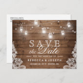 (for USPS) Rustic String Lights Lace Save the Date Announcement Postcard (Front/Back)