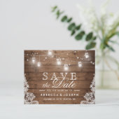 (for USPS) Rustic String Lights Lace Save the Date Announcement Postcard (Standing Front)