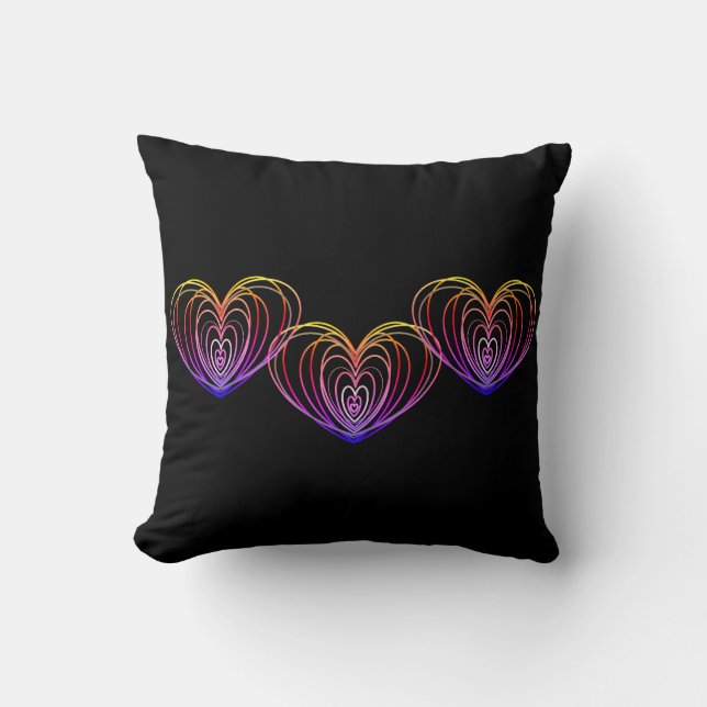 For Valentine's Day Hearts Front and Back Black Throw Pillow (Front)
