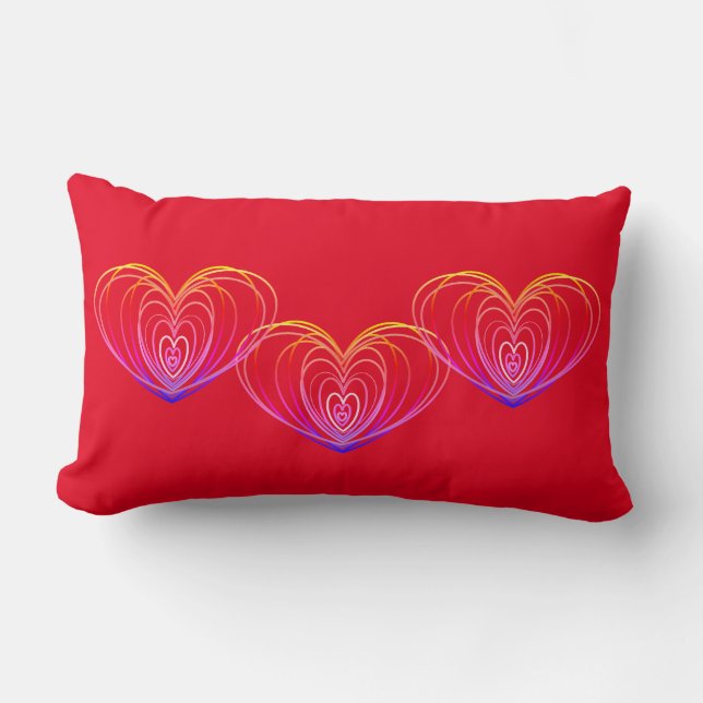 For Valentine's Day With Hearts Front and Back Lumbar Pillow (Front)