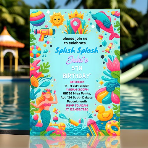 For Water Park Cool Summer splash pad 1st birthday Invitation