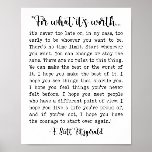 For What Its Worth F Scott Fitzgerald Quote Post Poster
