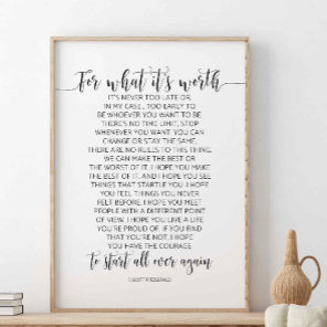 For What It's Worth, F. Scott Fitzgerald Quote Poster