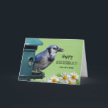 For Wife Birthday with Blue Jay at Feeder Card<br><div class="desc">Happy Birthday for a wife. A Blue Jay at a bird feeder along with daisies are featured on this bird themed birthday greeting card. Great card for the bird lover in your life. Art,  image,  and verse copyright © Shoaff Ballanger Studios,  2023.</div>