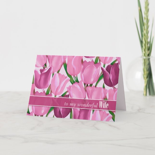 For Wife on Mother's Day Tulips Painting Card (Front)