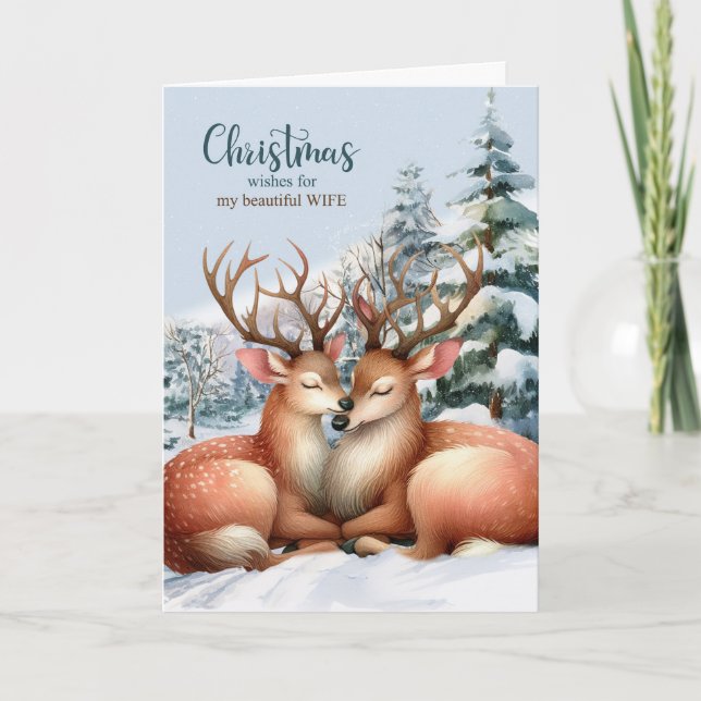 for Wife on Romantic Reindeer Christmas Holiday Card (Front)