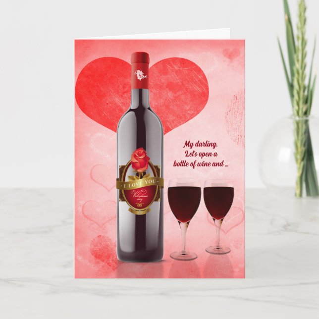 for Wife on Valentine's Day Wine Lovers Holiday Card (Front)