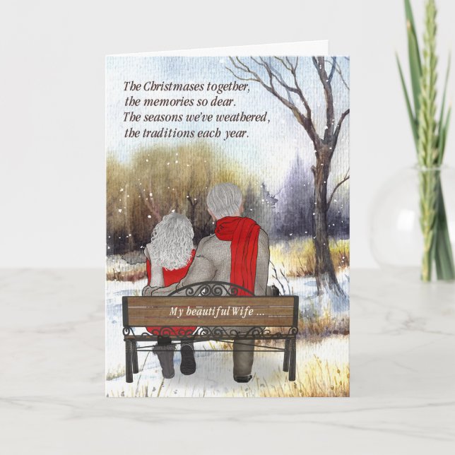 for Wife Senior Citizen Couple Christmas Winter Holiday Card (Front)