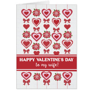 For Wife Valentine's Red Roses Hearts Bows Cards