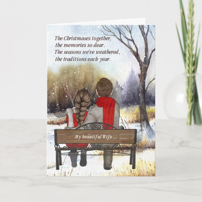 for Wife Young Caucasian Couple Christmas Holiday Card (Front)