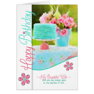 for Wife's Birthday Blue and Pink Cake and Garden Cards