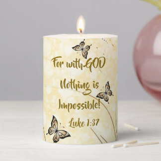 For with God Nothing is Impossible Butterfly Pillar Candle