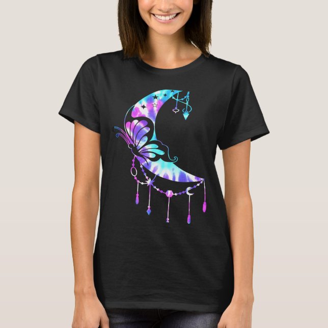 for Women Crescent Moon Butterfly Mandala Yoga T-Shirt (Front)