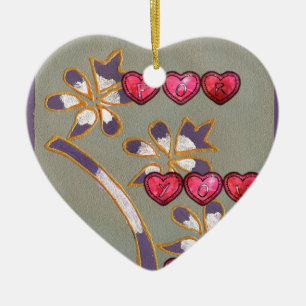 For You From Me: Beautiful Floral Hearts Design Ceramic Ornament