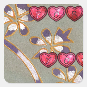 For You From Me: Beautiful Floral Hearts Design Square Sticker