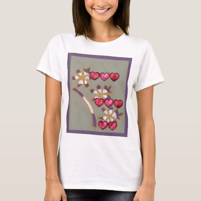 For You From Me: Beautiful Floral Hearts Design T-Shirt (Front)