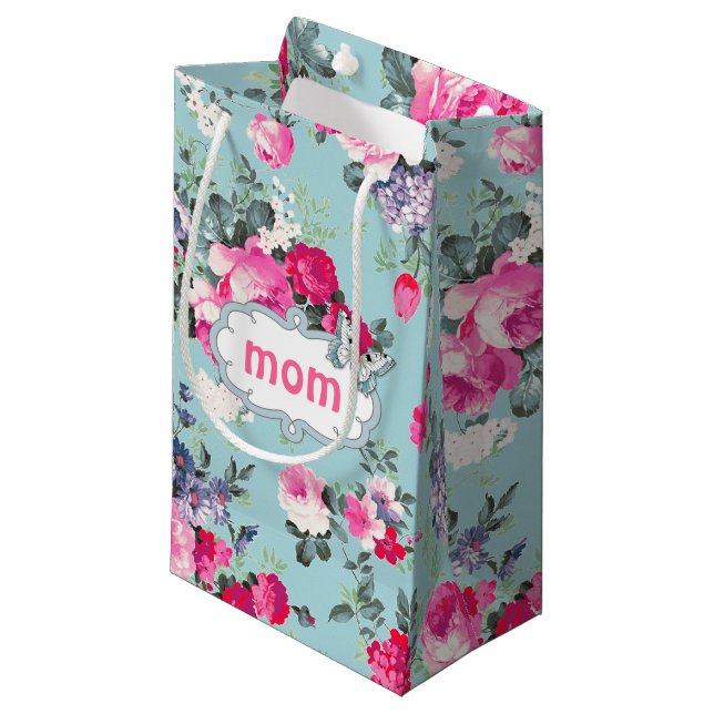 For You, Mom. Old Roses & Butterfly  Small Gift Bag (Front Angled)