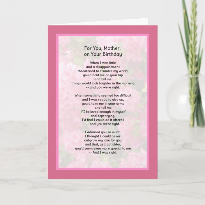 For You Mother, On Your Birthday Card | Zazzle.com