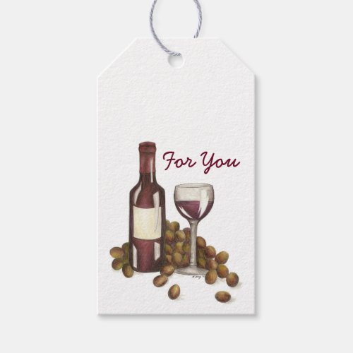 For You Red Wine Bottle Glass Grapes Gift Tag