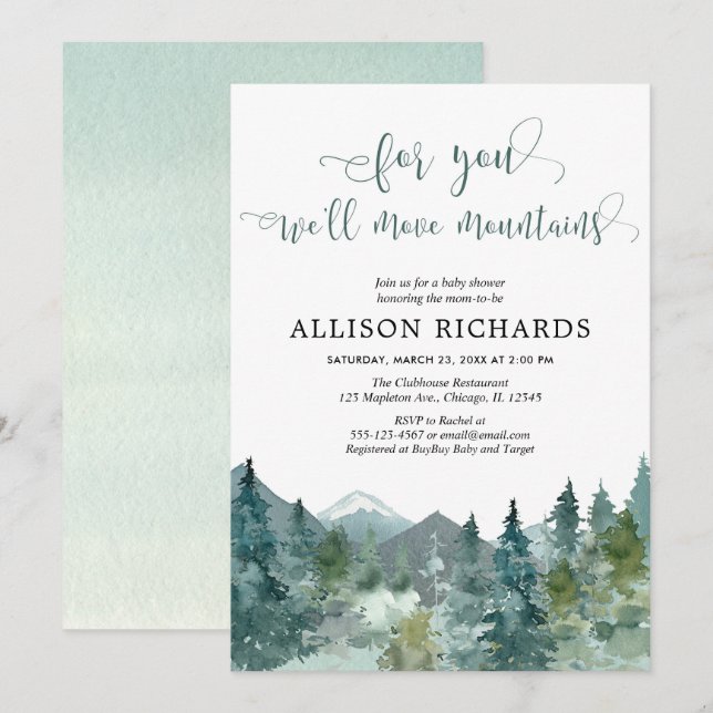 For you we'll move mountains gender neutral invitation (Front/Back)