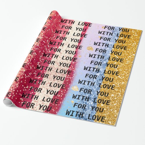 For You With Love Strokes Glitter Stripes Gold Wrapping Paper