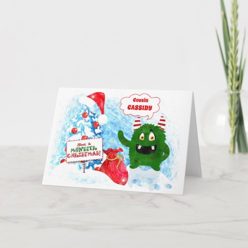 for Young Cousin Monster Christmas for Children Holiday Card